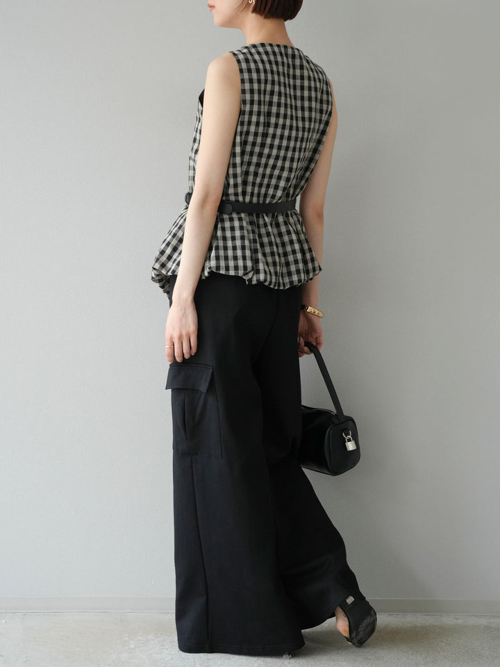 [SET]ベルトデザインバルーンブラウス+ウエストラインサイドポケットスウェットパンツ(2set)