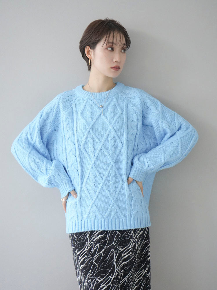 [Pre-order] Crew neck cable knit pullover/blue