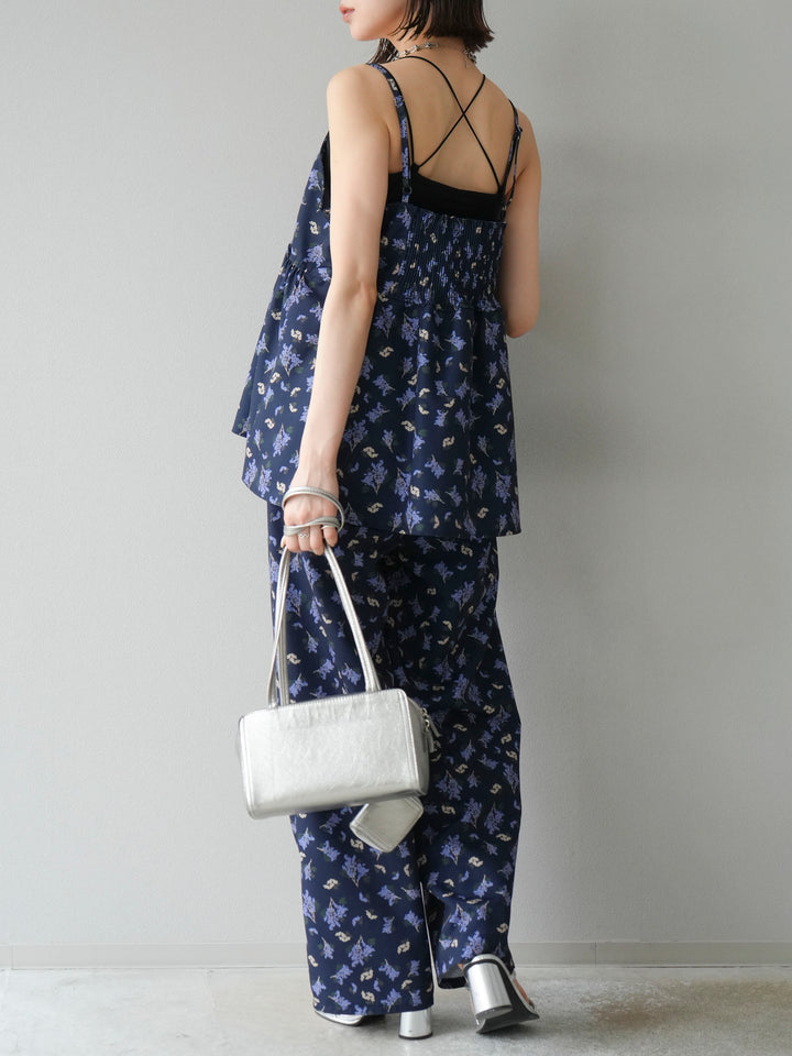 [予約]ブーケプリントタックパンツ/ネイビー