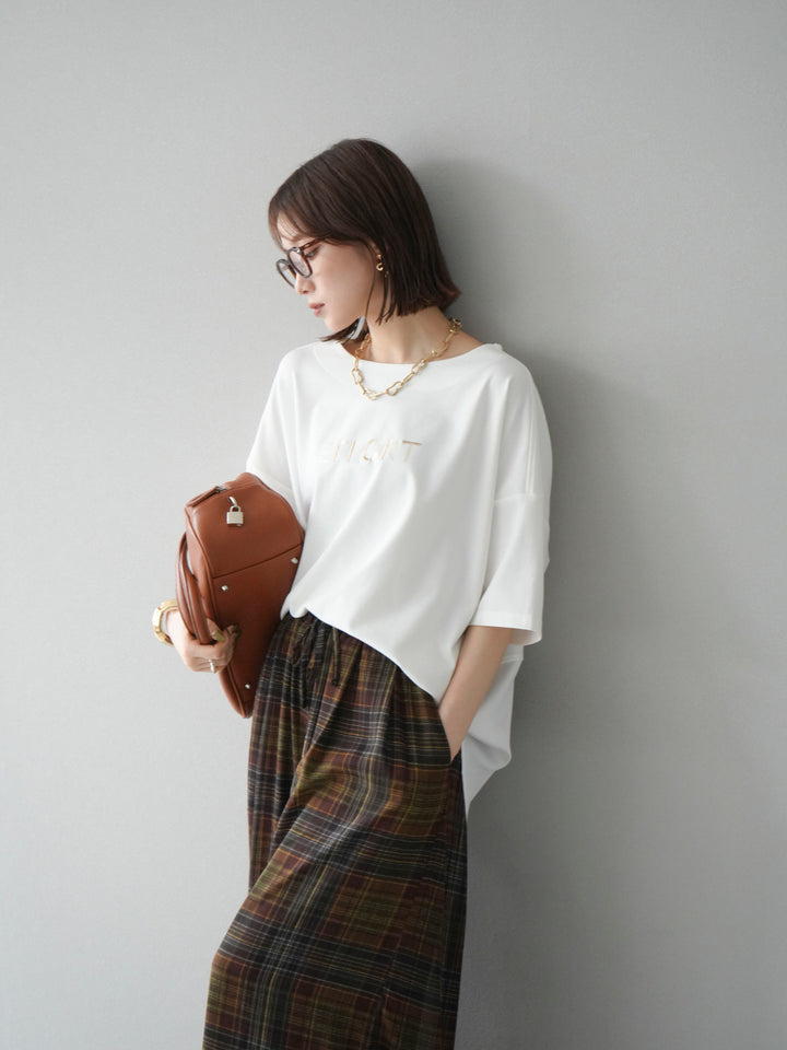 [予約]異素材メタリックロゴ刺繍×プリントTシャツ/オフ