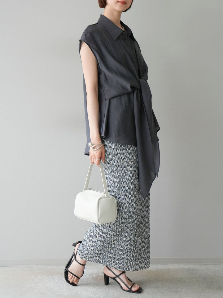 [SET]フロントタイシアーブラウス+マルチカラーランダムプリーツタイトスカート(2set)