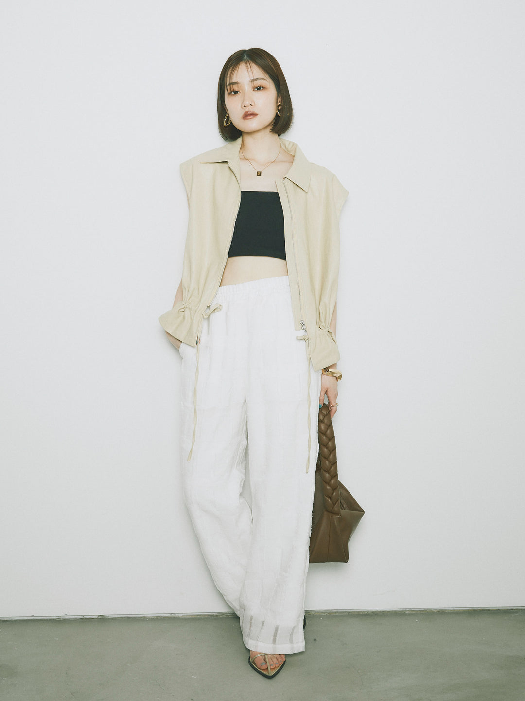 [予約]シアーブロックチェックパンツ/ホワイト