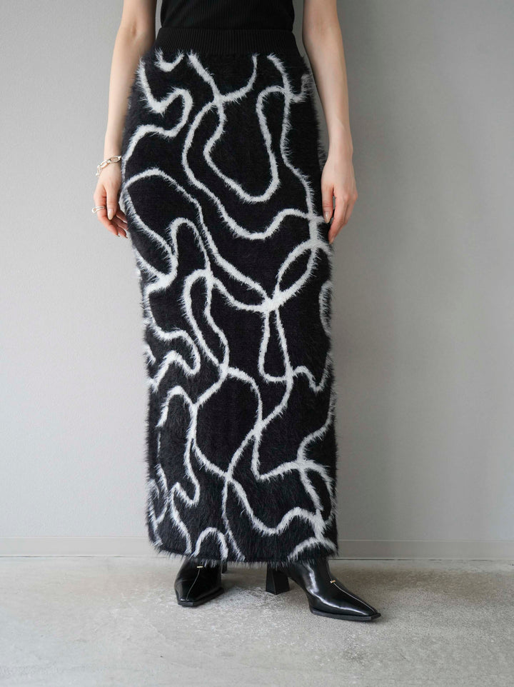 [予約]ラインシャギーニットスカート/ブラック