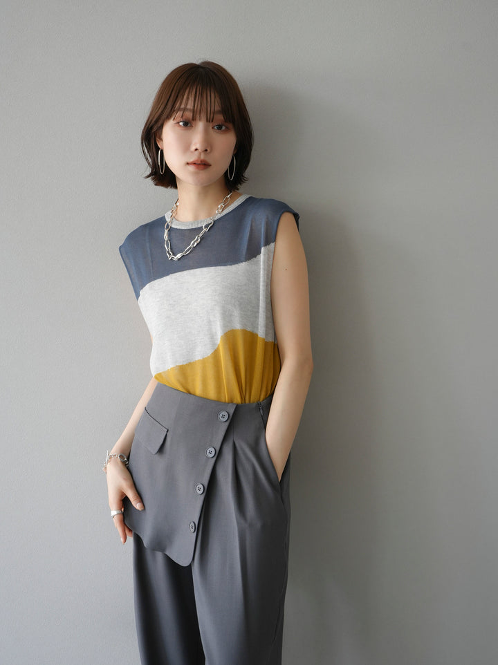 [Pre-order] Bicolor sheer knit sleeveless top/gray