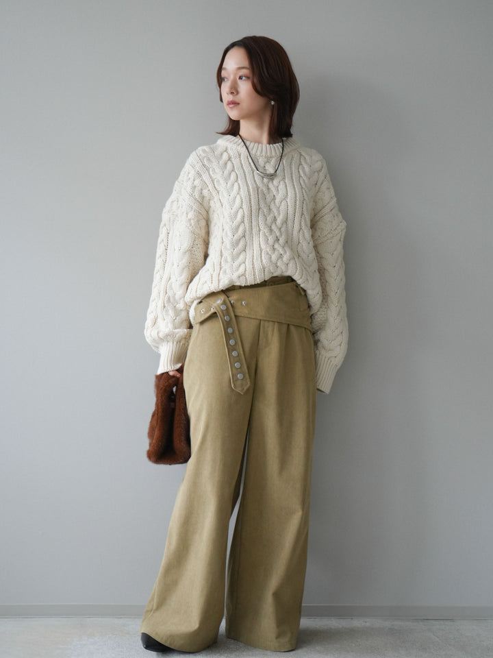 [予約]コーデュロイ巻きベルト付きパンツ/beige