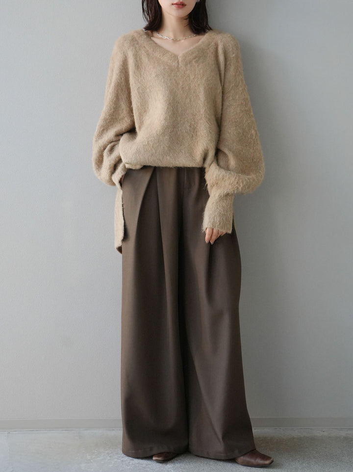 [予約]Vネックオーバーモヘアニットプルオーバー/ベージュ