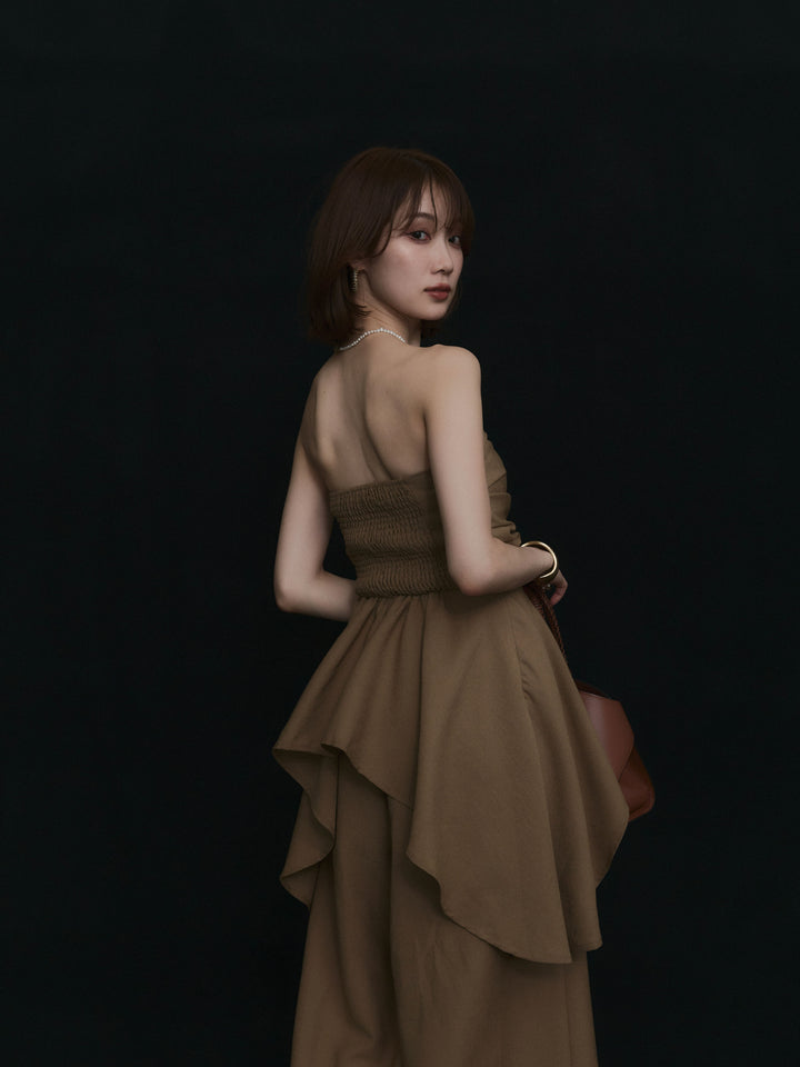 【Allure】[SET]ぺプラムベアトップス＆ワイドパンツSET UP+ぺプラムベアトップス＆ワイドパンツSET UP(2set)