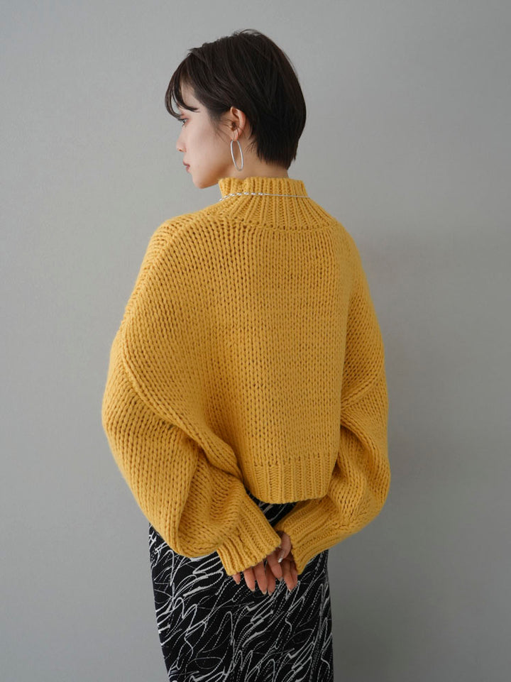 [Pre-order] Rib knit high neck short knit pullover/yellow