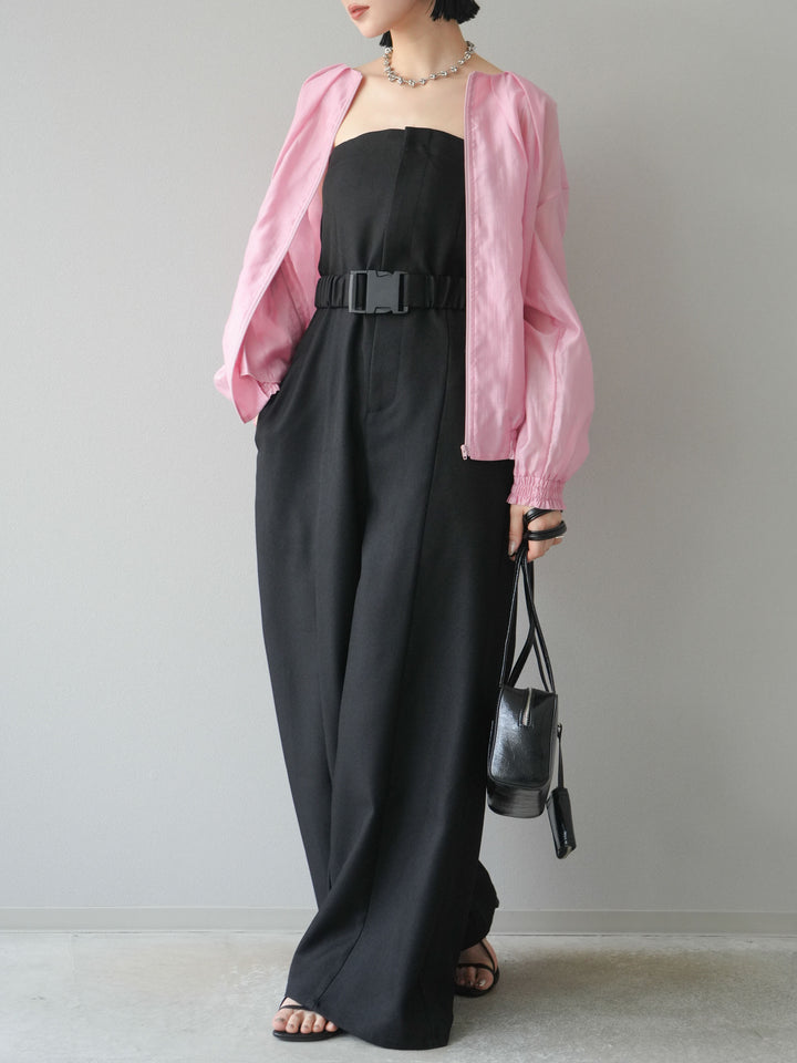 [SET]タックデザインシアーブルゾン+ヘザーツイルベルト付ベアサロペット(2set)