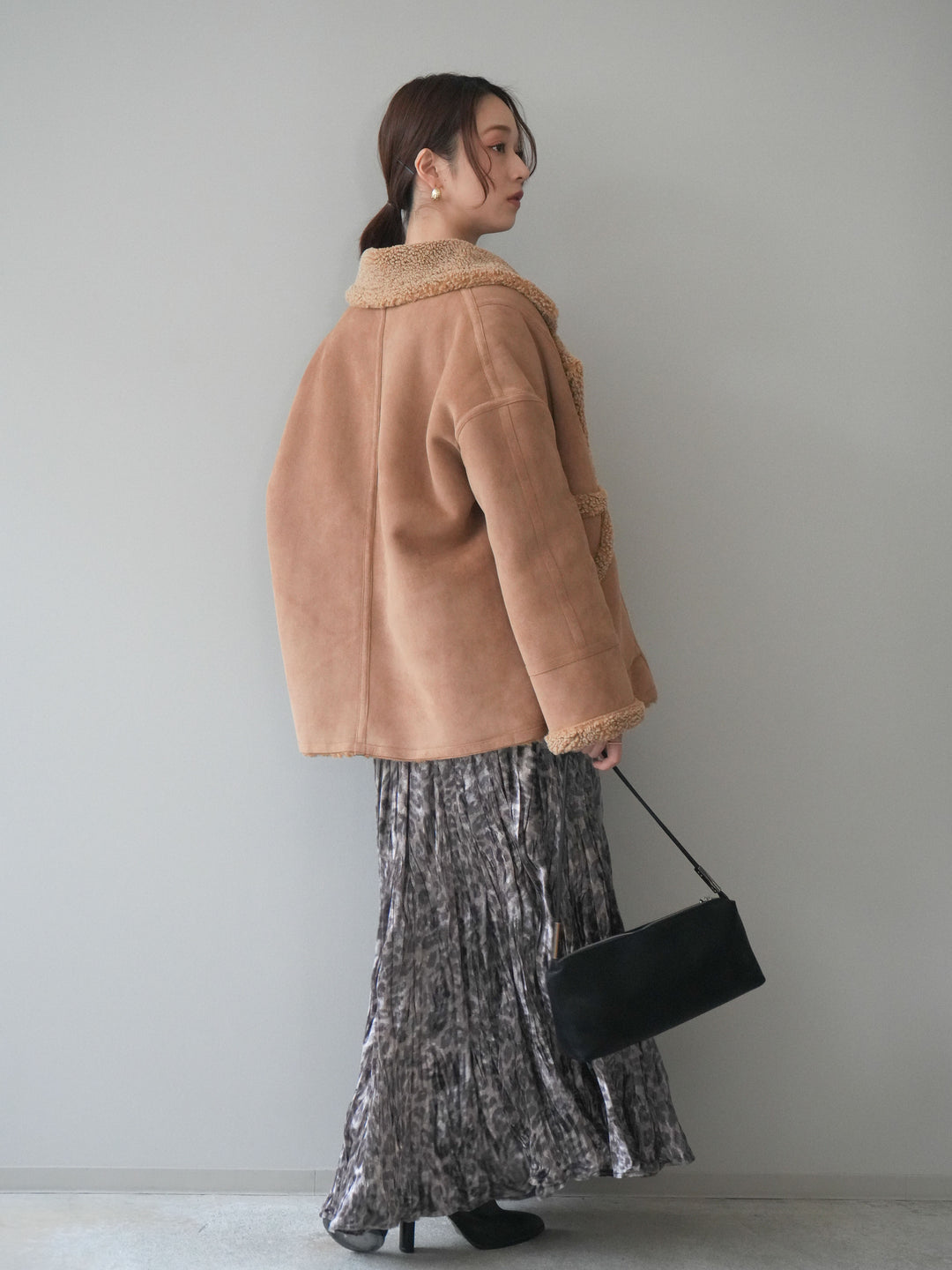 [予約]レオパードベロアワッシャーロングスカート/gray