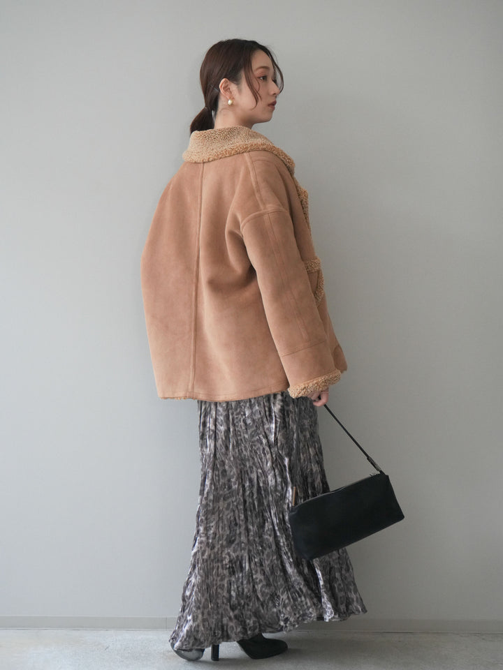 [予約]レオパードベロアワッシャーロングスカート/gray