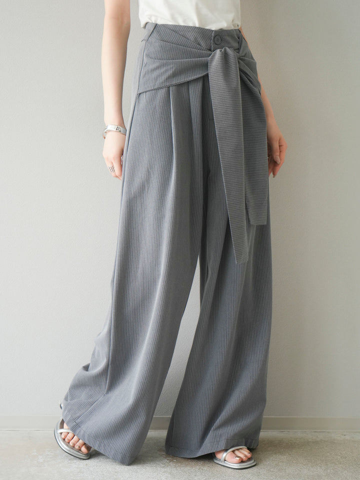 【預購】條紋裹腰寬褲/灰色