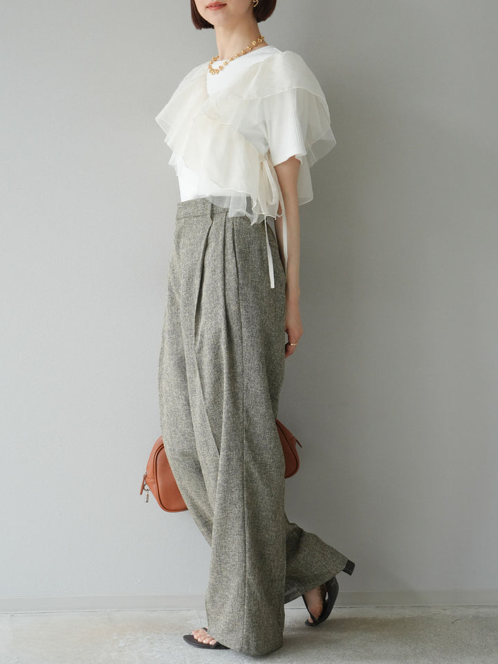 [予約]ミックスツイードタックパンツ/ブラウン