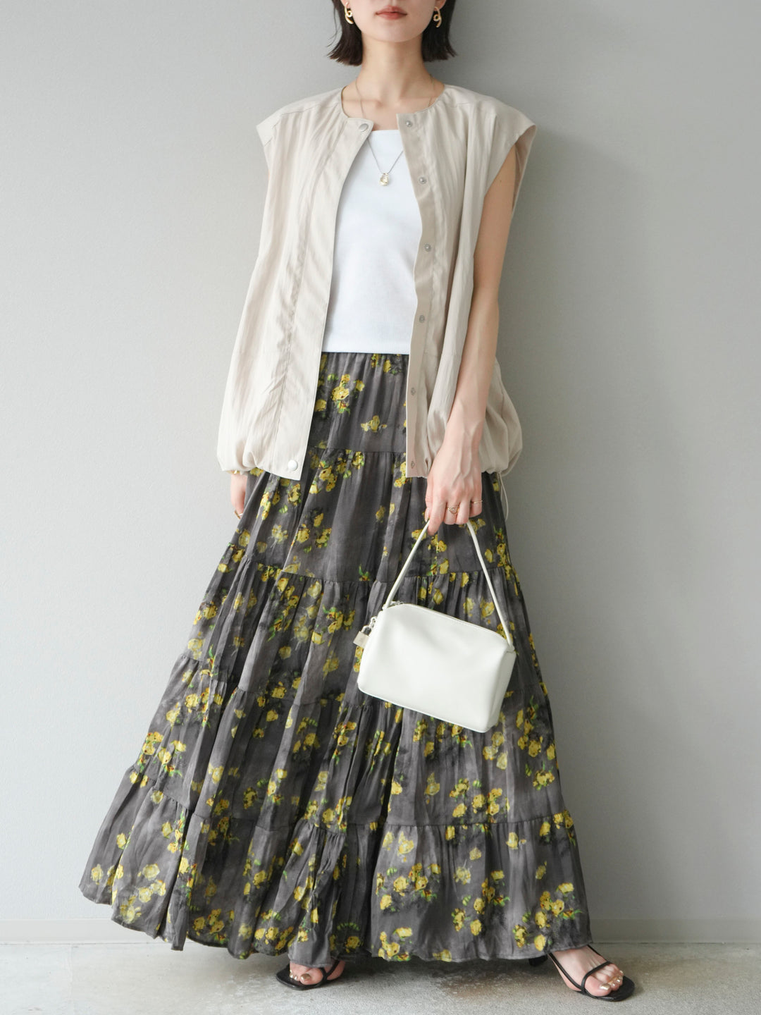 [SET]リネンライクドロストバルーンブルゾン+フラワーワッシャープリーツスカート(2set)