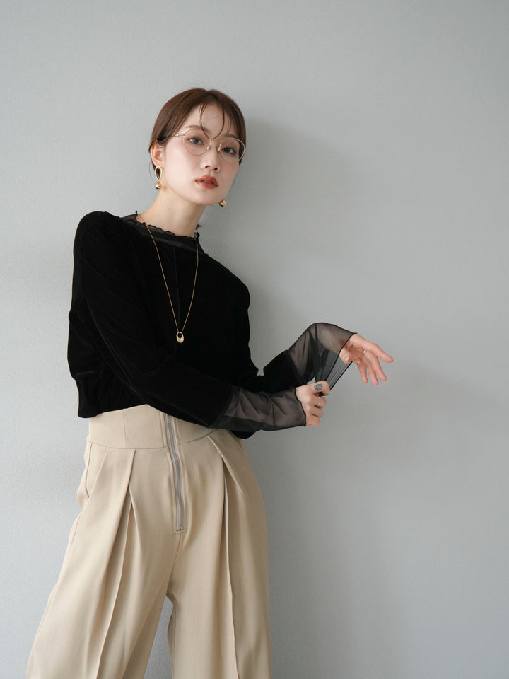 [予約]シアー切替ベロアトップス/ブラック