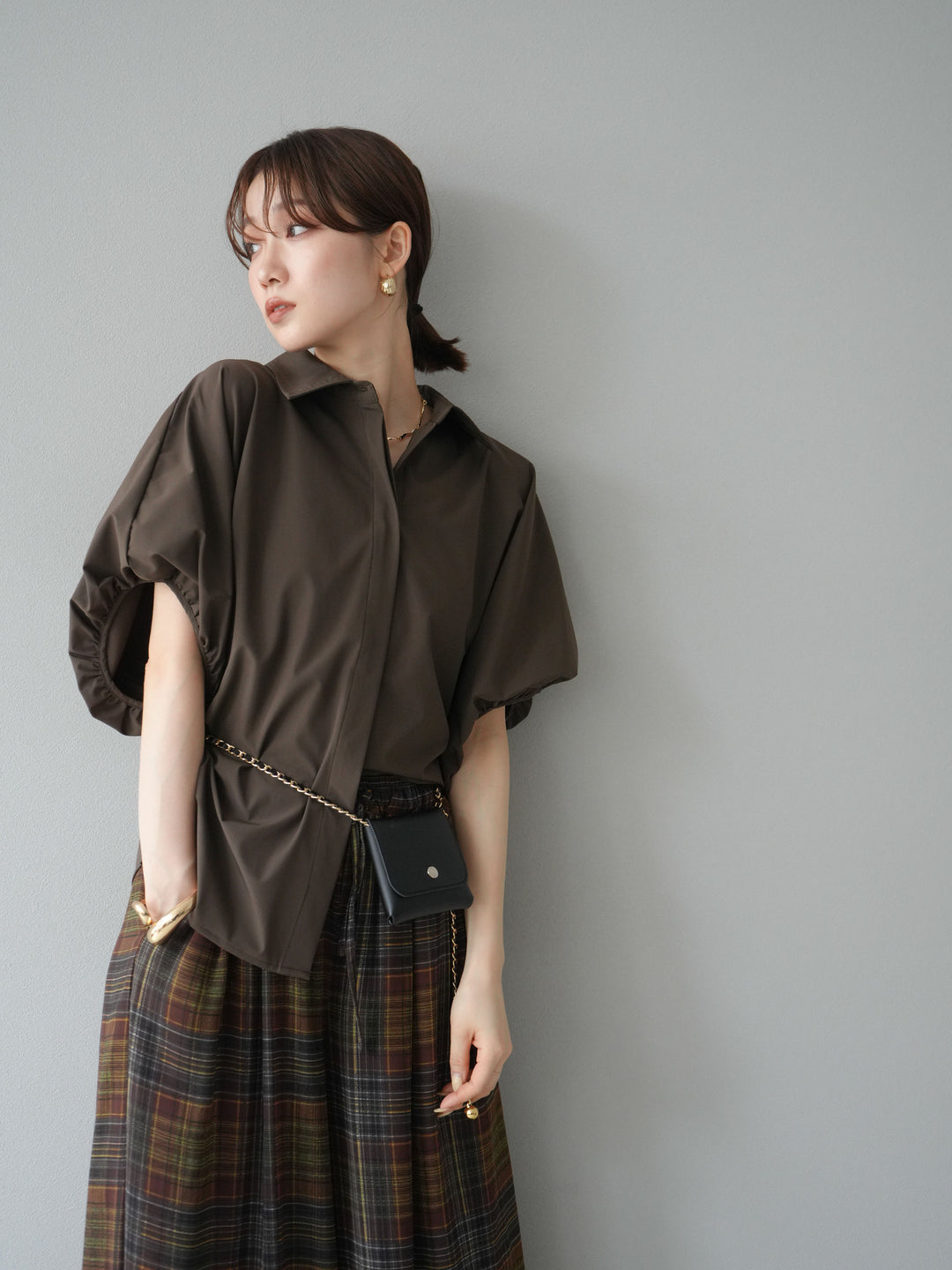 [予約]ICE TOUCHパフスリーブシャツ/ブラウン