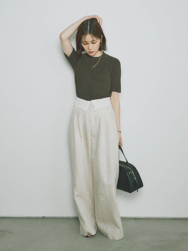 [預訂] 後開人造絲針織上衣/棕色