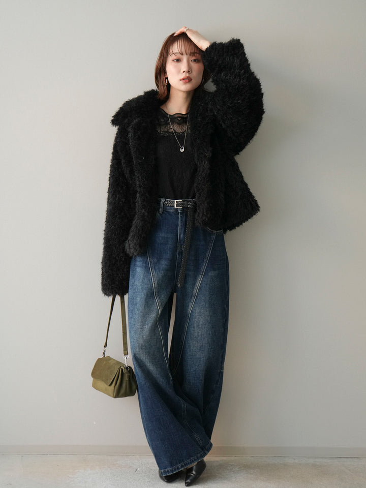 [予約]裏起毛加工デニムカーブパンツ/darkblue