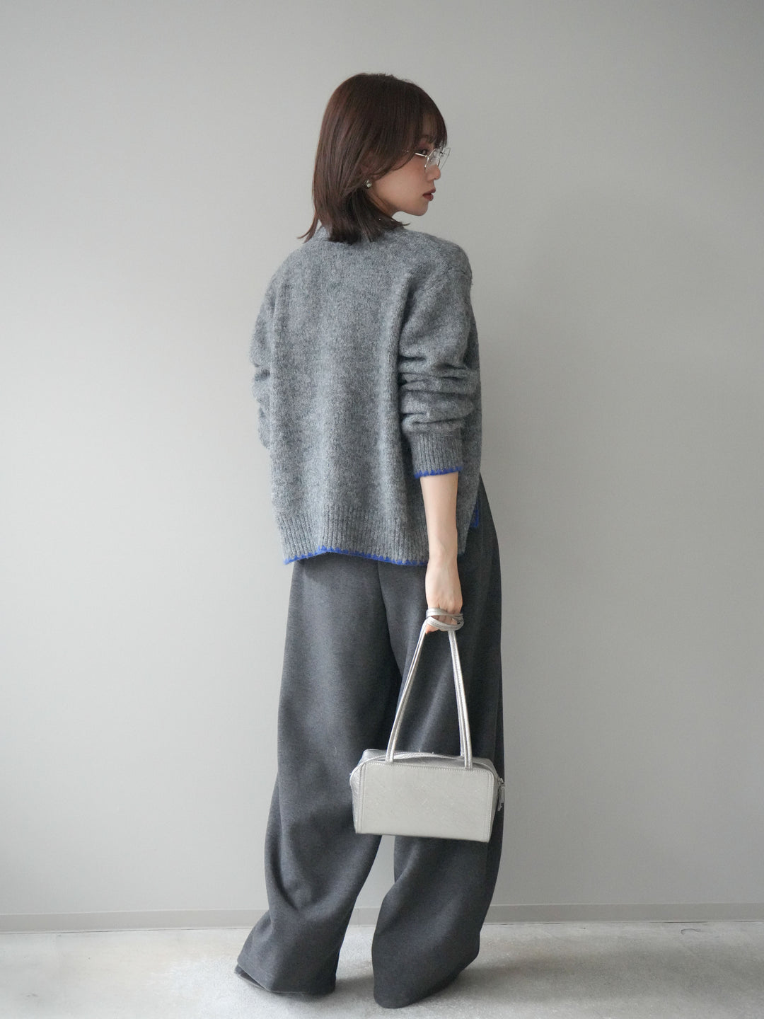 [予約]編み込みベルト付きウエスト配色スエットパンツ/gray