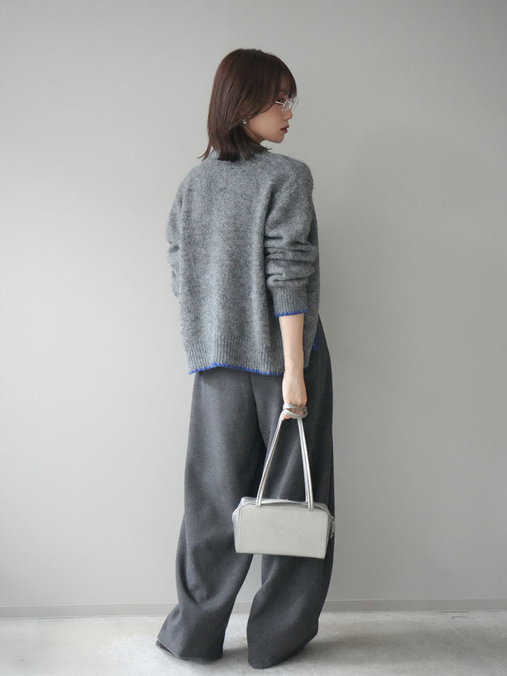 [予約]編み込みベルト付きウエスト配色スエットパンツ/gray