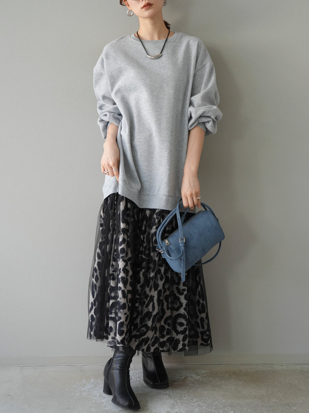 [予約]スウェットドッキングアニマル柄レイヤードワンピース/グレー