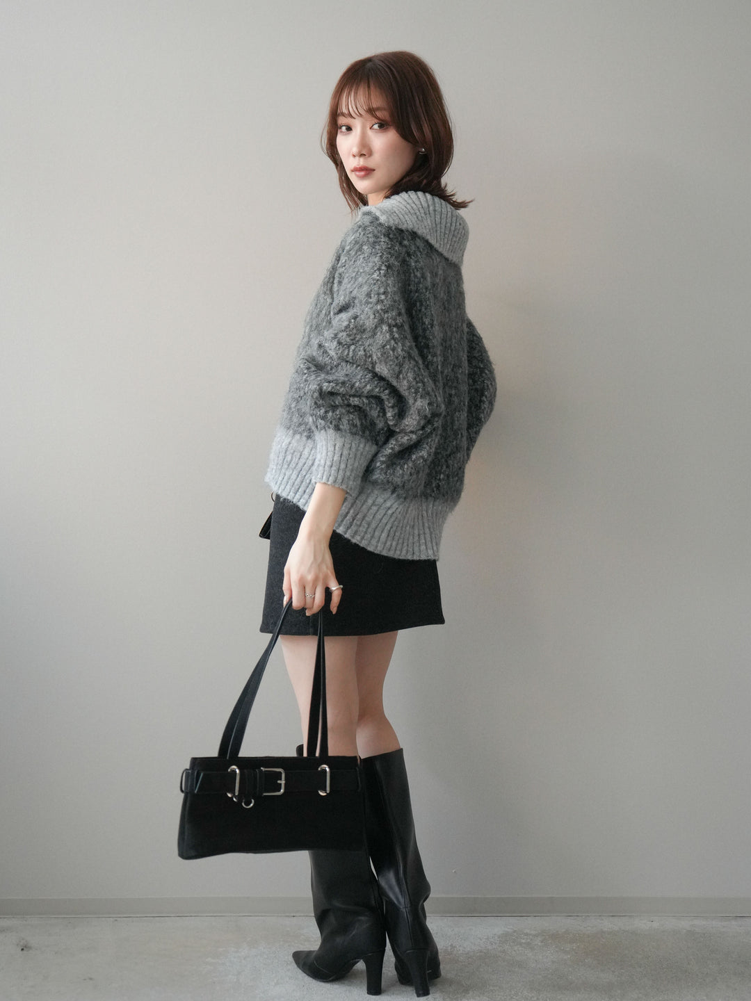 [予約]ウールタッチベルト付ミニスカート/black