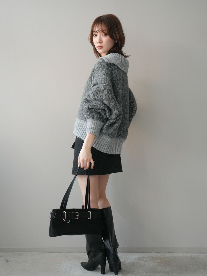 [予約]ウールタッチベルト付ミニスカート/black