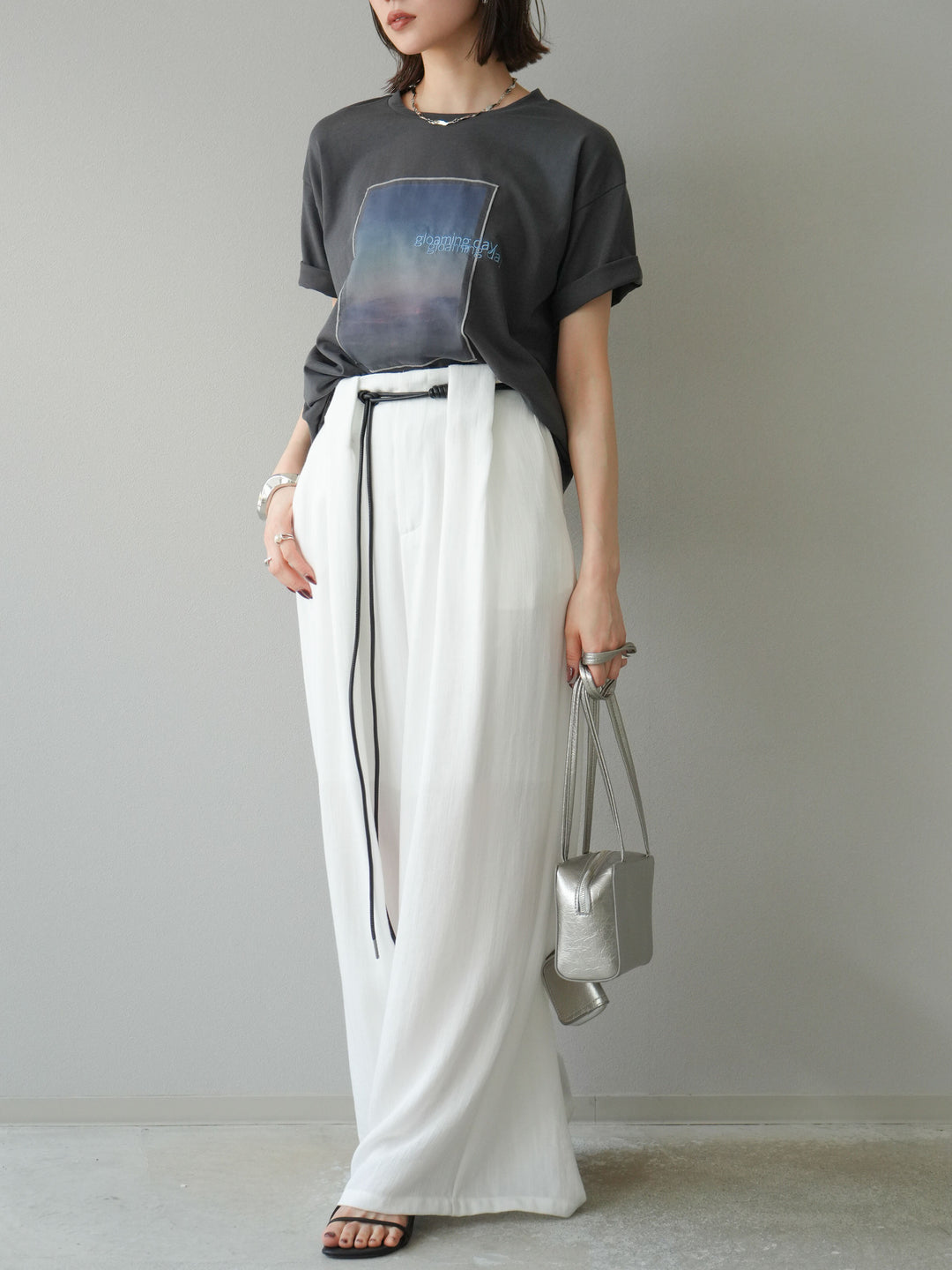 [予約]ロープデザインベルトリネンタッチワイドパンツ/オフ