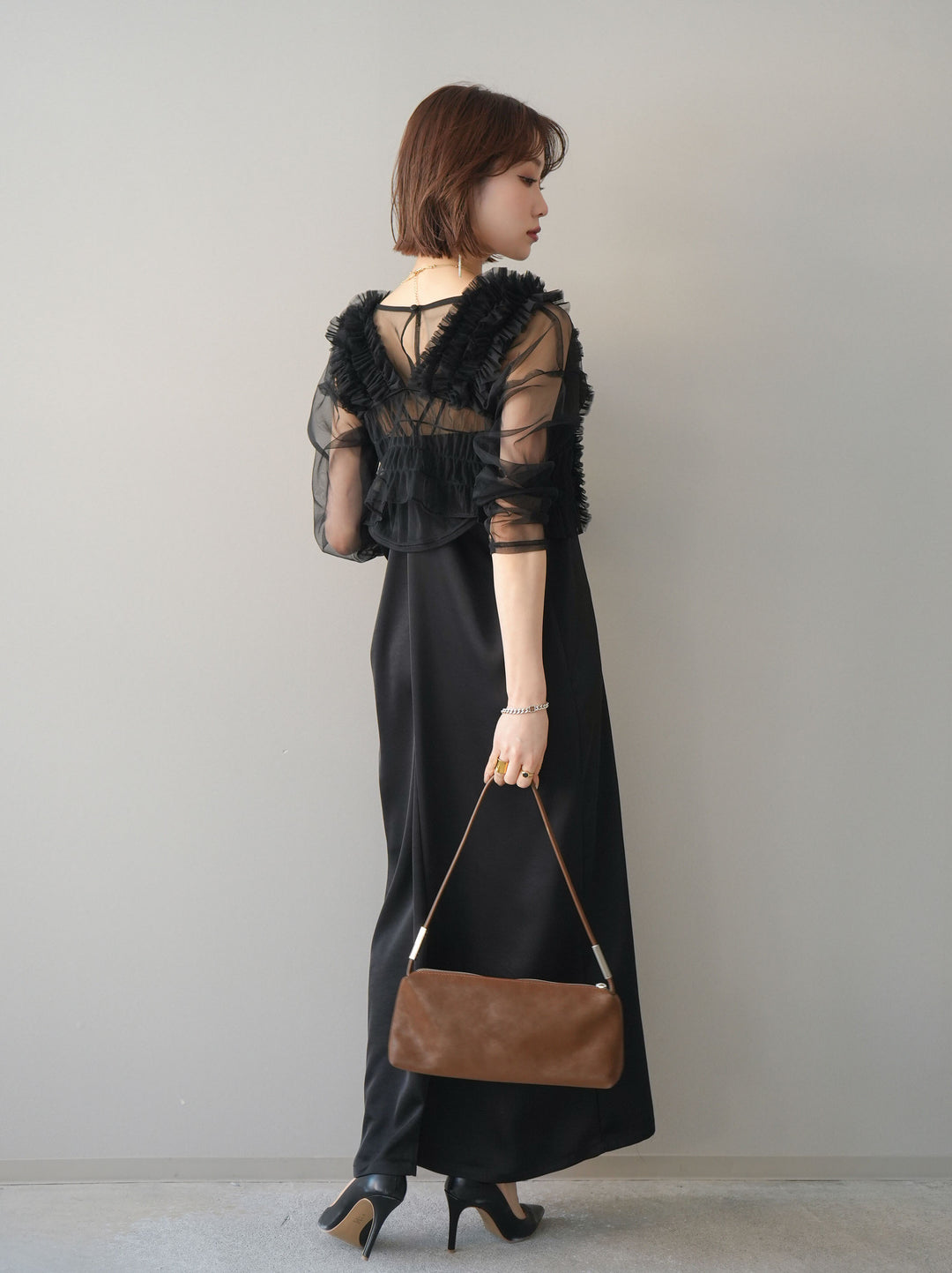 [予約]チュールフリルアンサンブルキャミソールドレス 3点SET/black