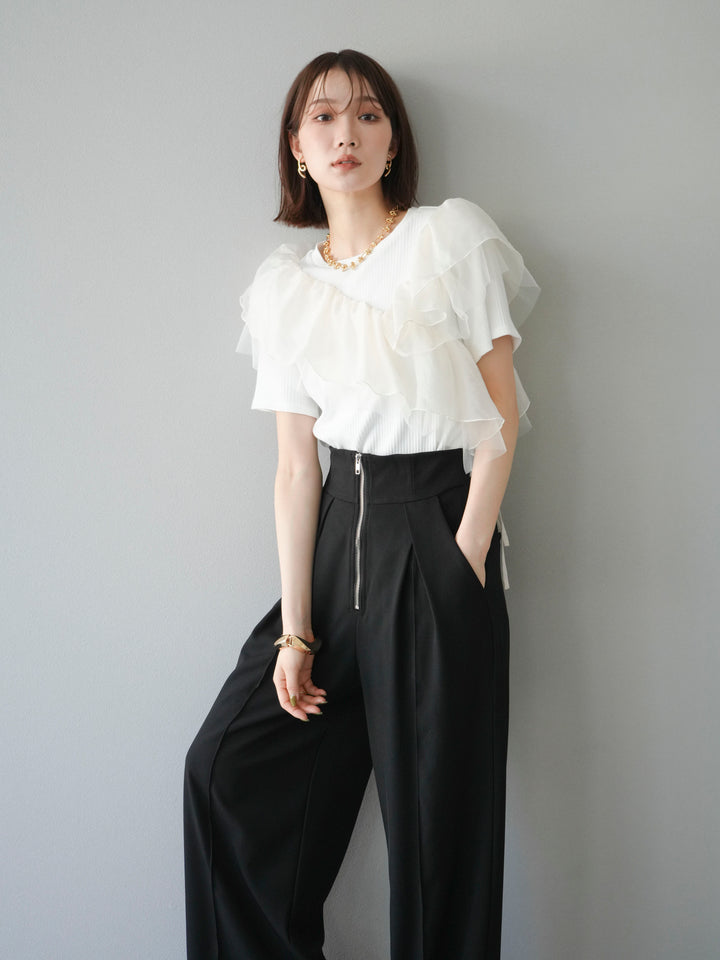 [予約]アシメフリルドッキングカットソー/オフホワイト