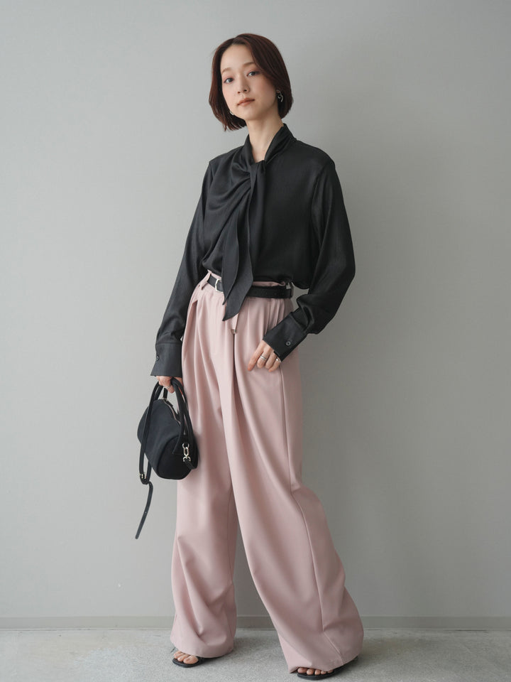 [SET]楊柳シャイニータイブラウス+ベルト付キーホルダーモチーフワイドパンツ(2set)