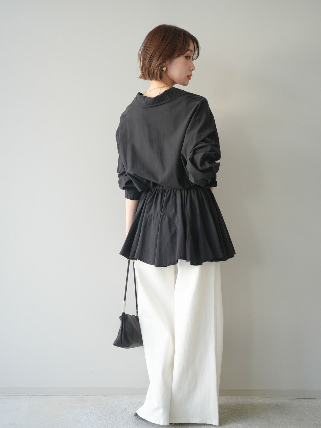 [予約]ベルト付フレアシャツミニワンピース/black