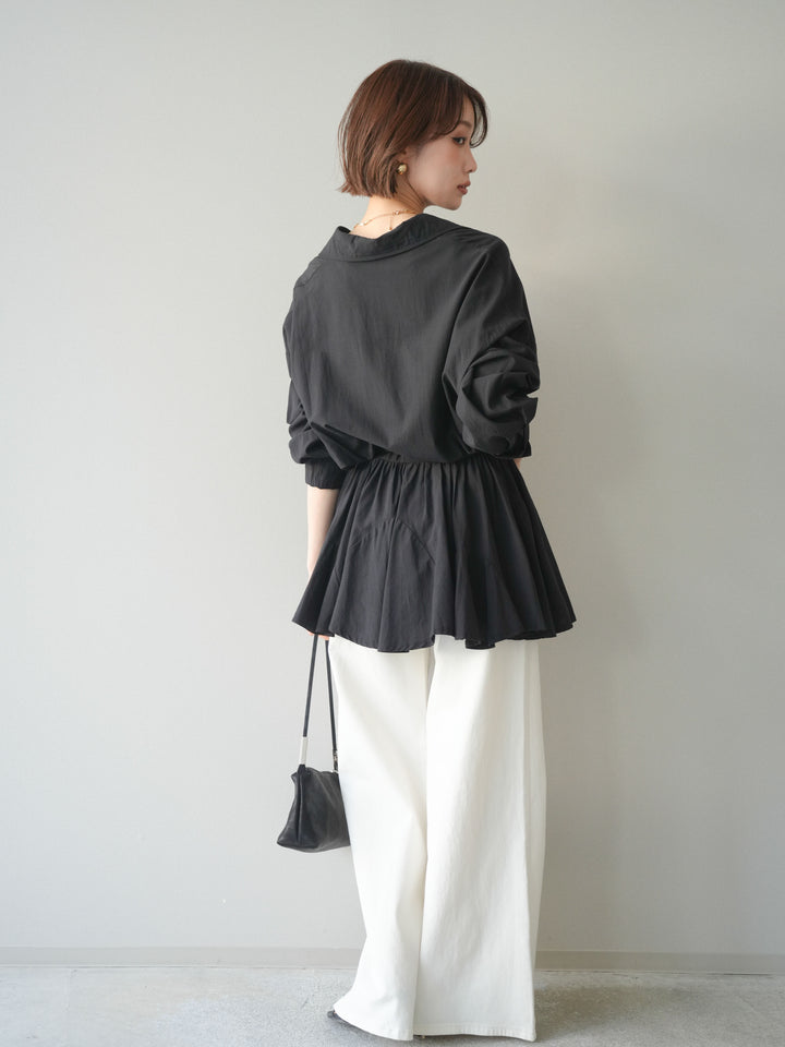 [予約]ベルト付フレアシャツミニワンピース/black