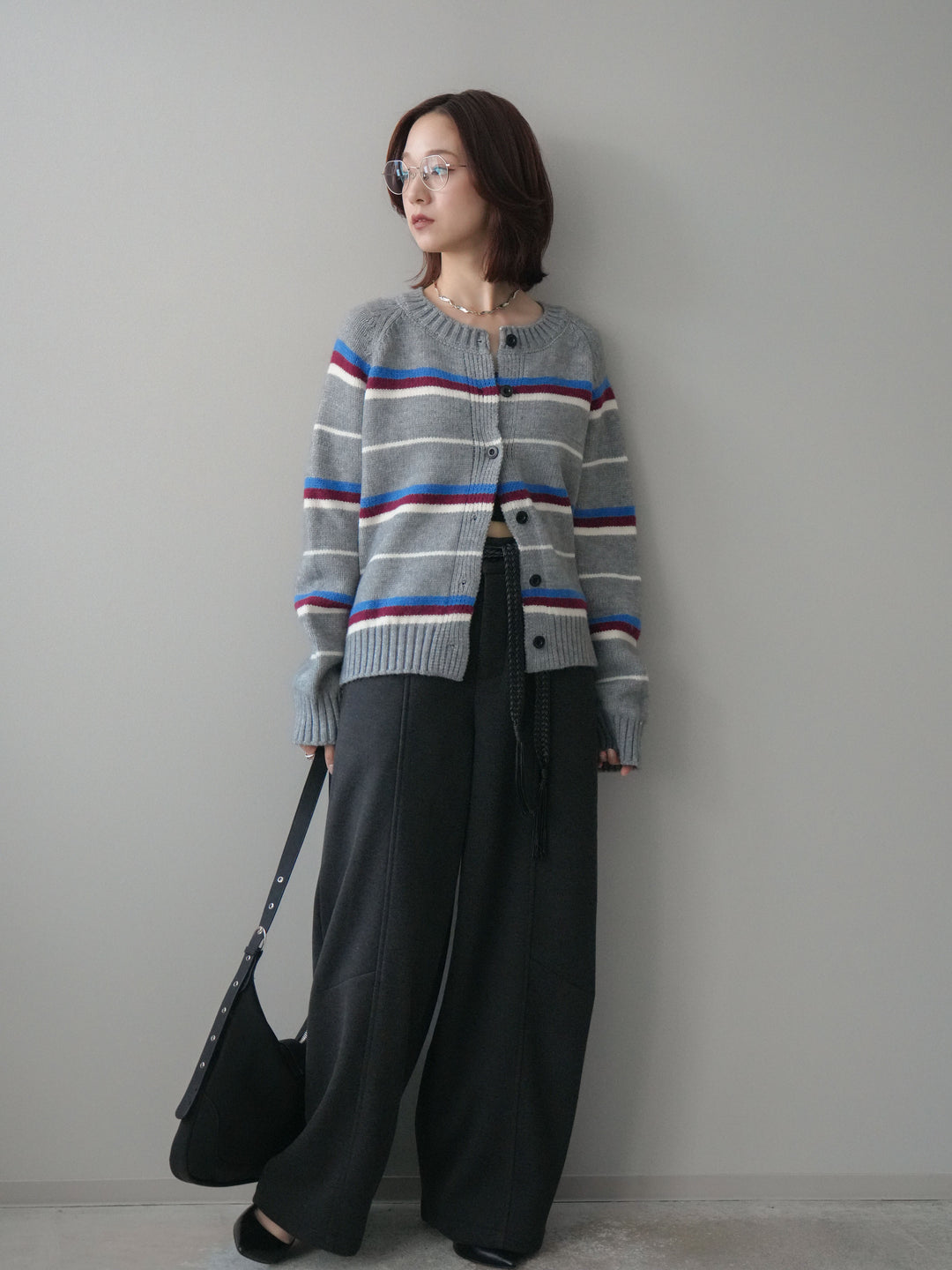 [予約]ベルト付裏起毛センターシームカーブパンツ/charcoal