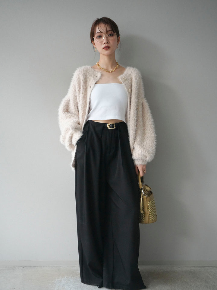 [預購] 圓領隨機毛絨開襟衫/本色