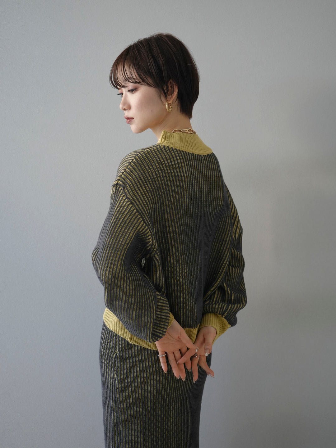 [Pre-order] Color-coordinated striped ribbed knit pullover/yellow