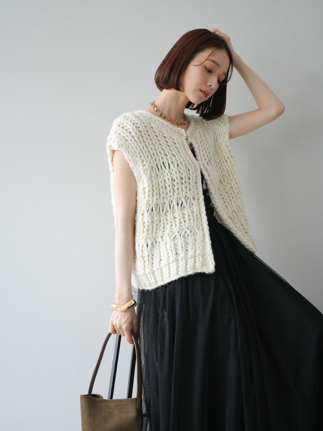 [予約]ハンドニットローピングベスト/アイボリー