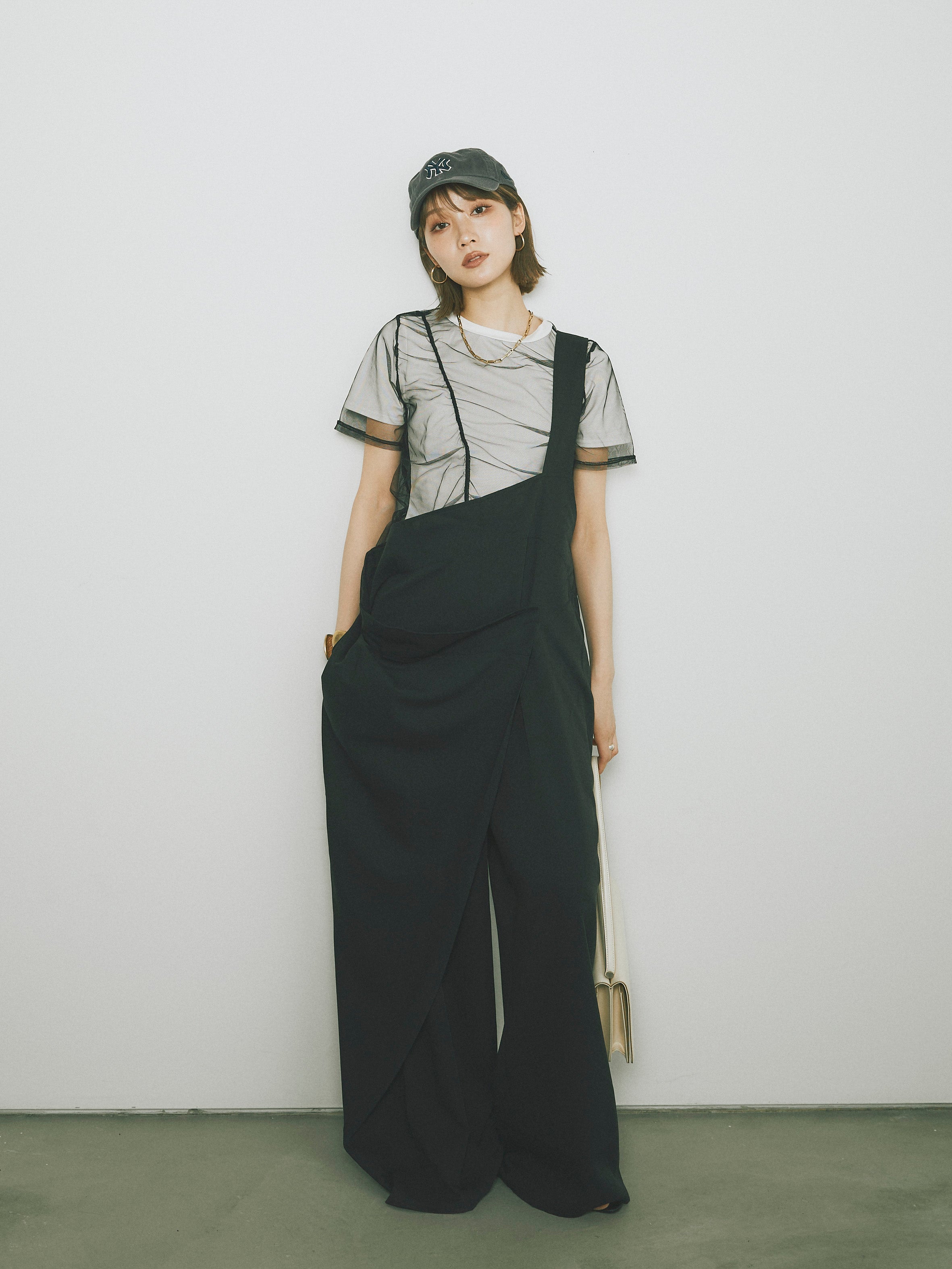 イアパピヨネ スミスタイル ワンショルダーラップサロペット ブラック イアパピヨネ スミスタイル ワンショルダーラップサロペット