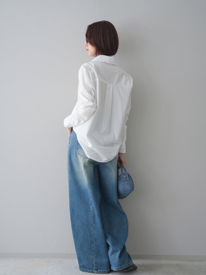 [SET]レースネックスキッパーブラウス+フロントビジューカーブデニムパンツ(2set)