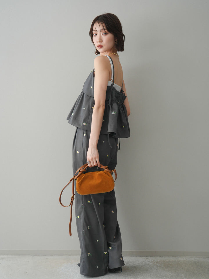 [SET]フラワー刺繍ビスチェ+フラワー刺繍タックパンツ(2set)