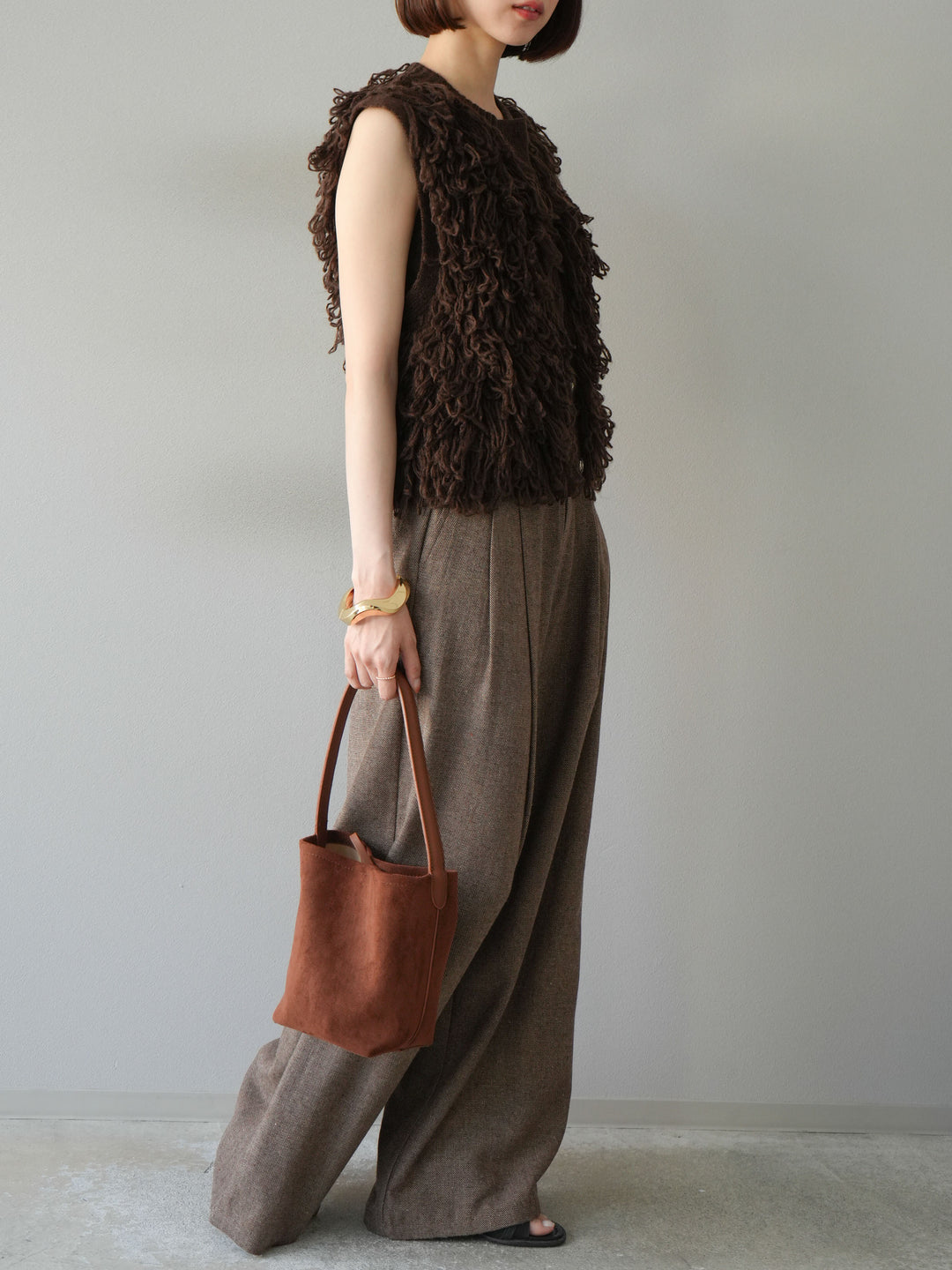 [予約]ツイードタッチタックワイドパンツ/ブラウン