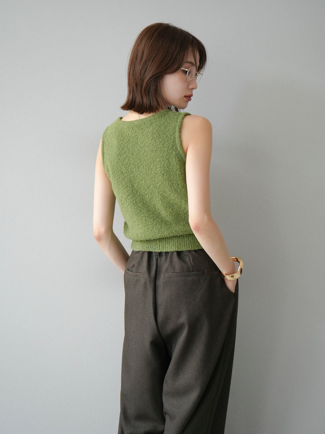 [予約]ブークレニットタンクトップ/グリーン