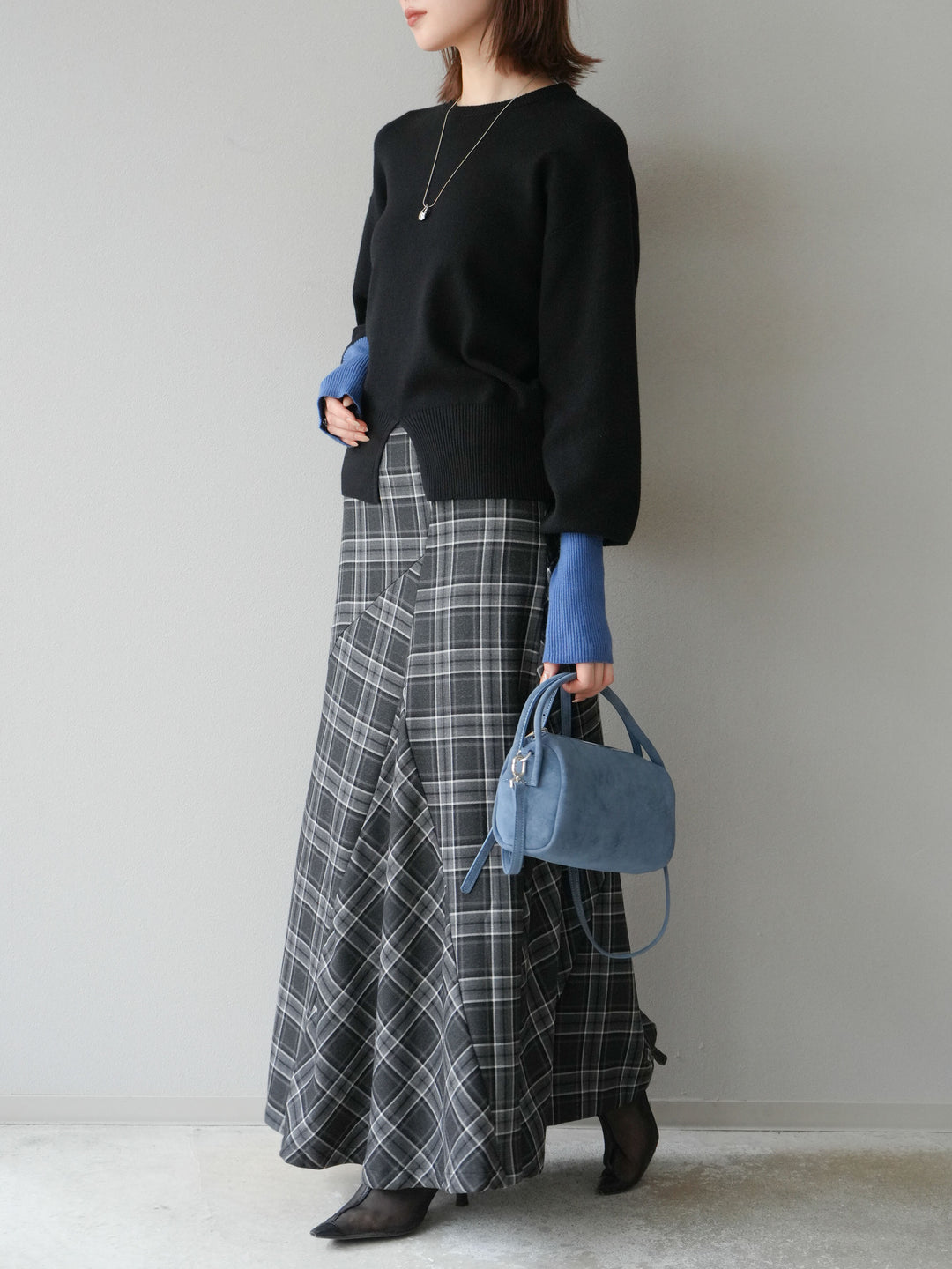 [予約]チェック柄マーメイドスカート/ブラック