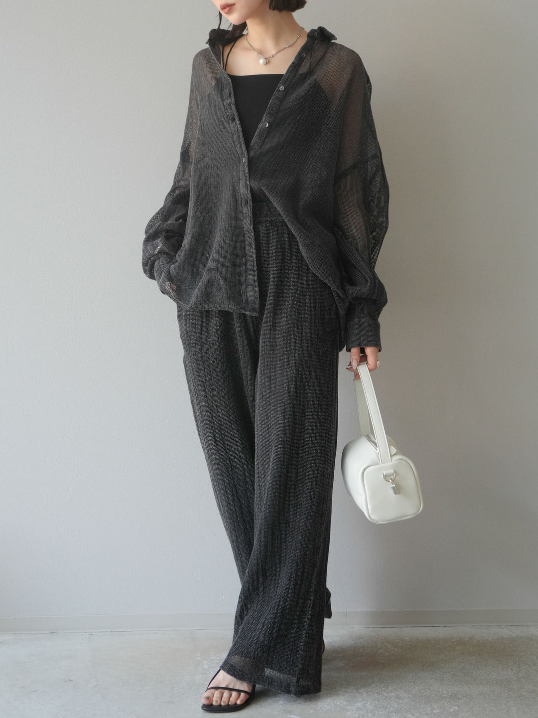 [予約]コットンラメメッシュイージーパンツ/グレー