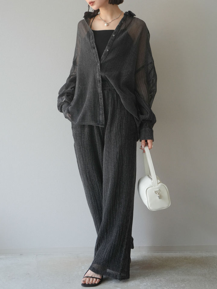 [予約]コットンラメメッシュイージーパンツ/グレー