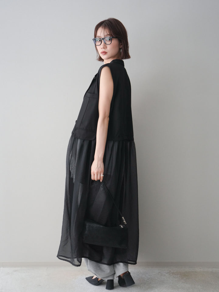 [SET]シアーレイヤードテーラードロングジレ+レーストリムキャミソール+2WAYデザインスウェットパンツ(3set)