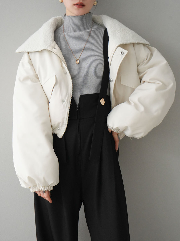 [預訂] 纖維羽絨領圍巾短上衣/象牙色