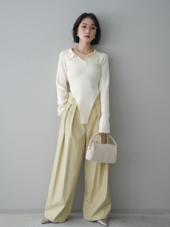 [予約]リブポロニットボディスーツ/ivory