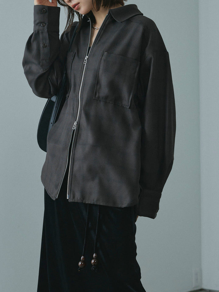 【Allure】[SET]杢チェックZIPシャツジャケット+杢チェックZIPシャツジャケット(2set)