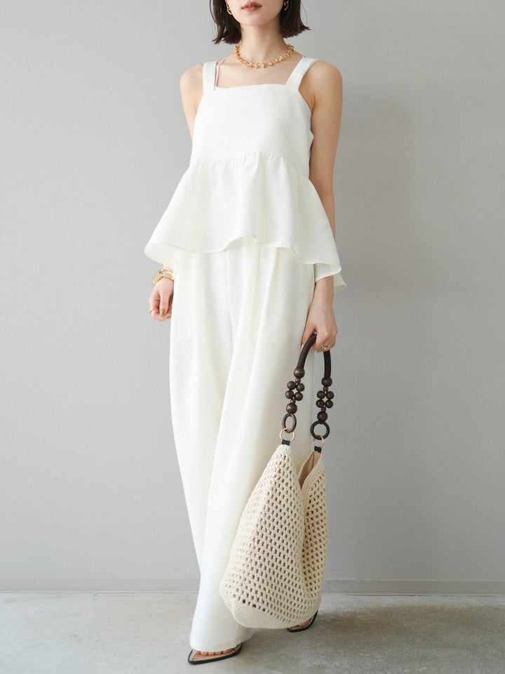 [SET]リネンライクビスチェ+リネンライクイージーワイドパンツ(2set)